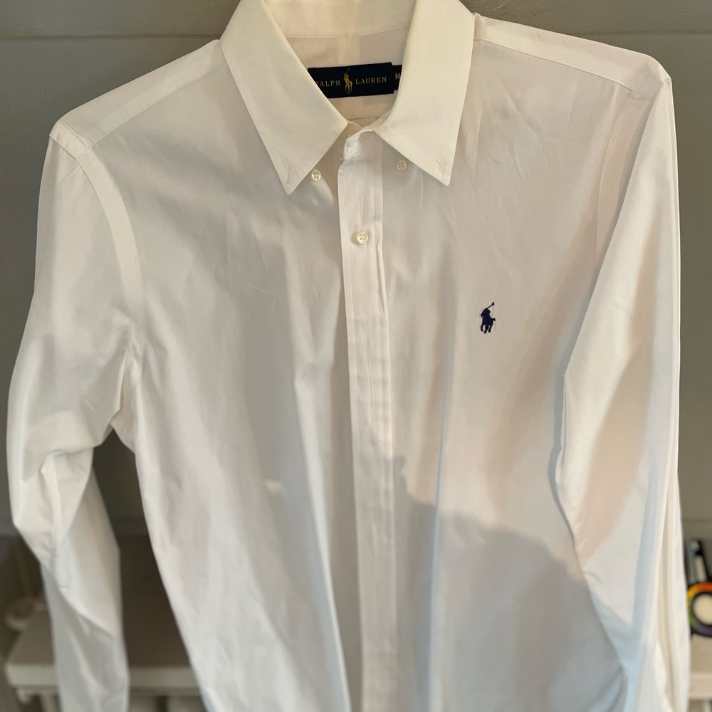 Ralph Lauren White Dress Shirt with Textured Fabric and Classic Collar